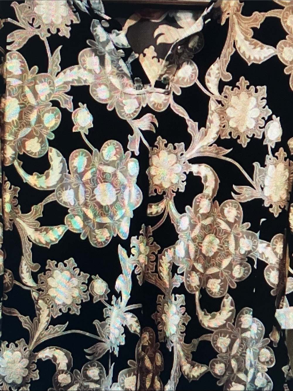 SJS Black Blouse with Metallic Gold Floral Print